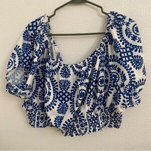 SHEIN Blue and white matching set off shoulder top, and pants 3x